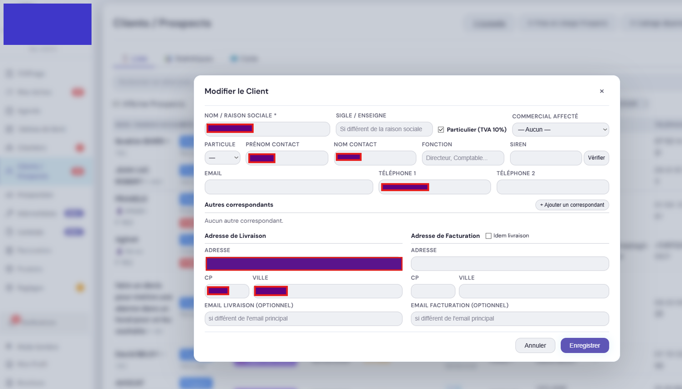 La carte des clients